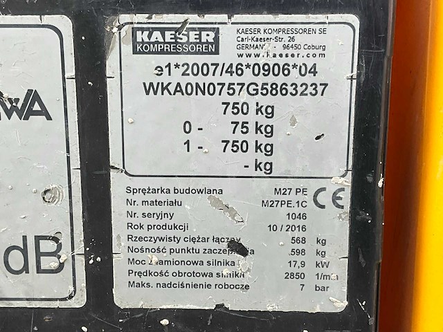2016 kaeser m27 pe compressor aanhangwagen - afbeelding 17 van  24