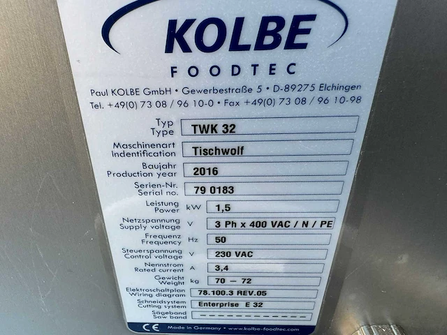 2016 kolbe twk 32 gehaktmolen / vleeswolf - afbeelding 3 van  3