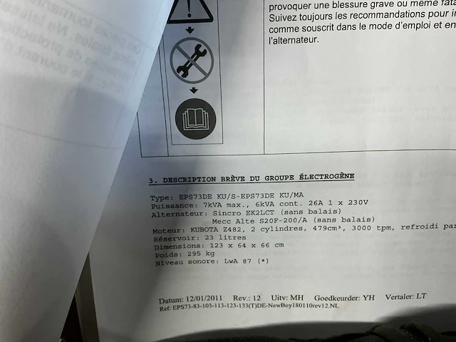 2016 kubota eps73de stroomgenerator - afbeelding 7 van  16