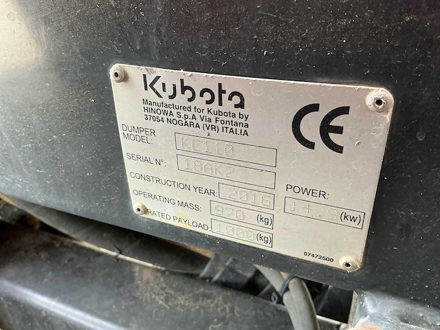 2016 kubota kc110hr-4 dumper - afbeelding 11 van  23