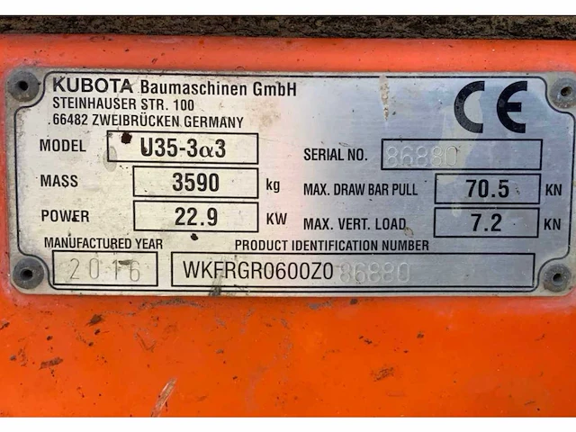 2016 kubota u35-3a3 mini graafmachine - afbeelding 17 van  24
