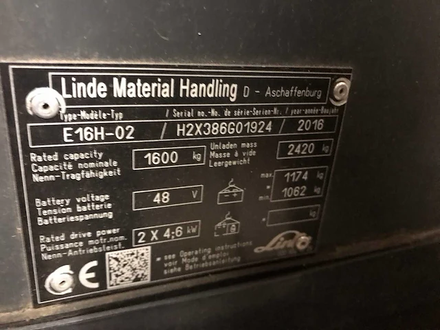 2016 linde e16h-02 vorkheftruck - afbeelding 7 van  15