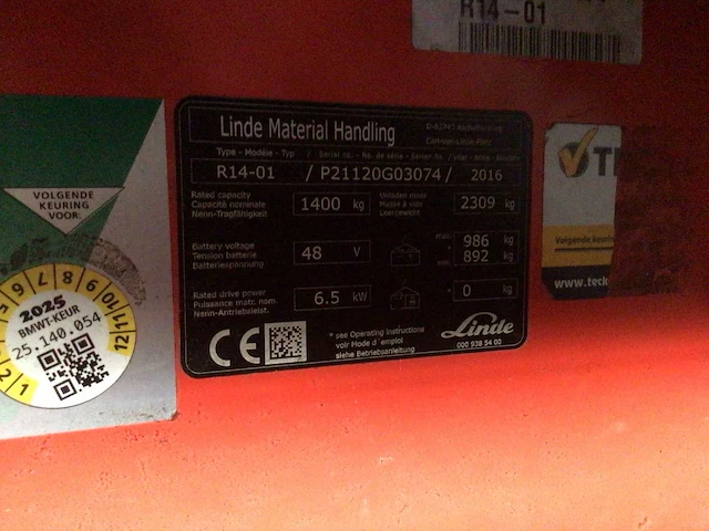 2016 linde r14-01 reach truck - afbeelding 6 van  15