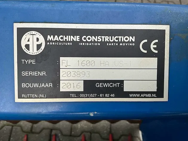 2016 machine construction fl 1600 ha vs-1 kuilhapper - afbeelding 3 van  11