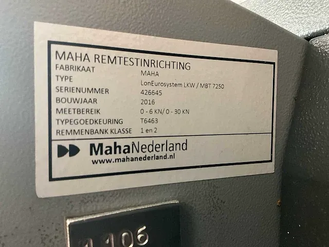 2016 maha lon eurosystem mbt7250 remmen testbank - afbeelding 8 van  16