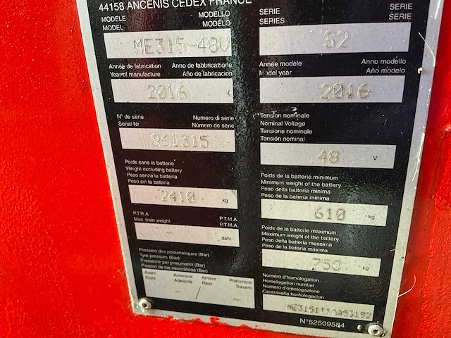 2016 manitou me 315 vorkheftruck - afbeelding 8 van  16