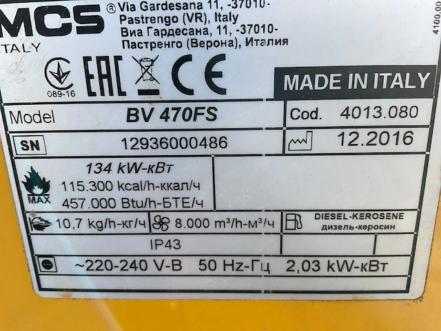 2016 mcs master air-bus bv 470 fs industriële heater / event heater / hetelucht turbine - afbeelding 5 van  13