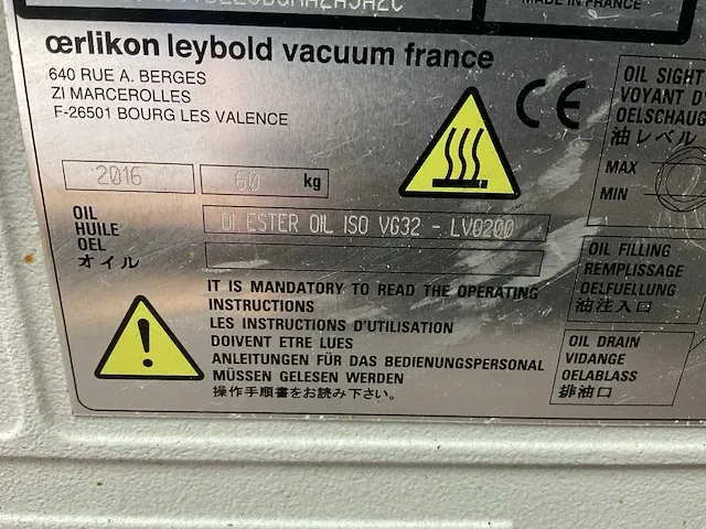 2016 oerlikon sogevac sv 40/60 bifc vacuümpomp - afbeelding 10 van  12