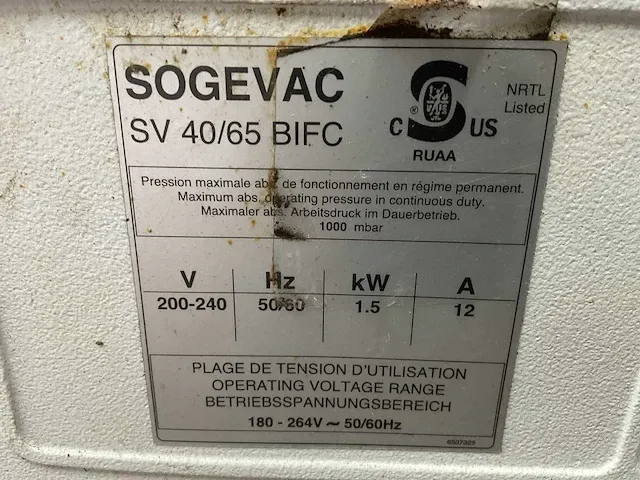 2016 oerlikon sogevac sv 40/60 bifc vacuümpomp - afbeelding 12 van  12