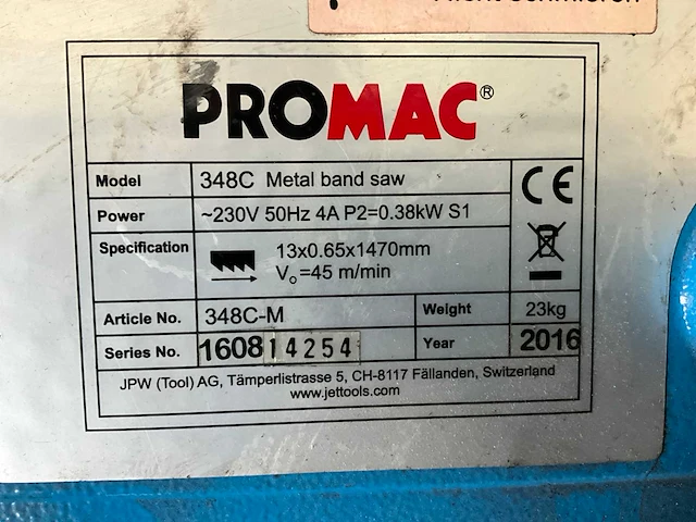 2016 promac 348c metalen horizontale bandzaagmachine - afbeelding 10 van  10