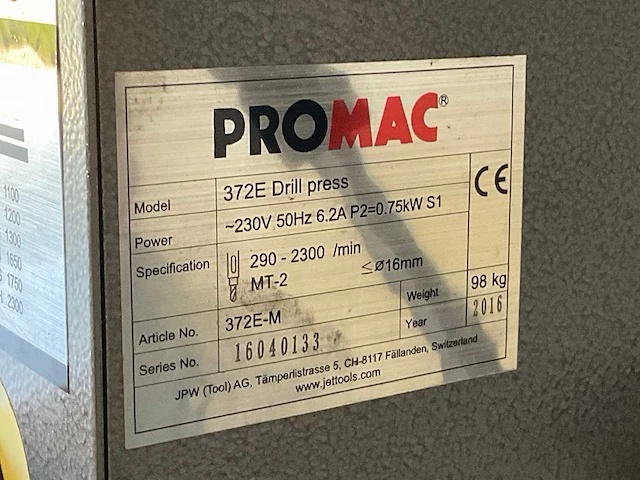 2016 promac 372e tafelboormachine - afbeelding 9 van  9