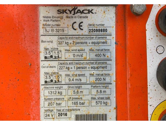 2016 skyjack sj iii 3219 hoogwerker - afbeelding 14 van  21