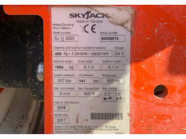 2016 skyjack sj iii 3220 hoogwerker - afbeelding 22 van  22