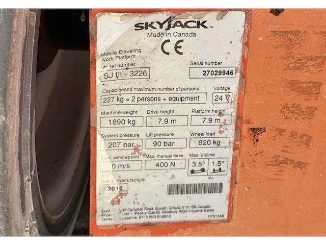 2016 skyjack sj iii 3226 hoogwerker - afbeelding 6 van  14