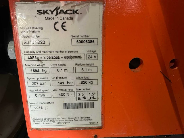 2016 skyjack sj2 3220 hoogwerker - afbeelding 20 van  27