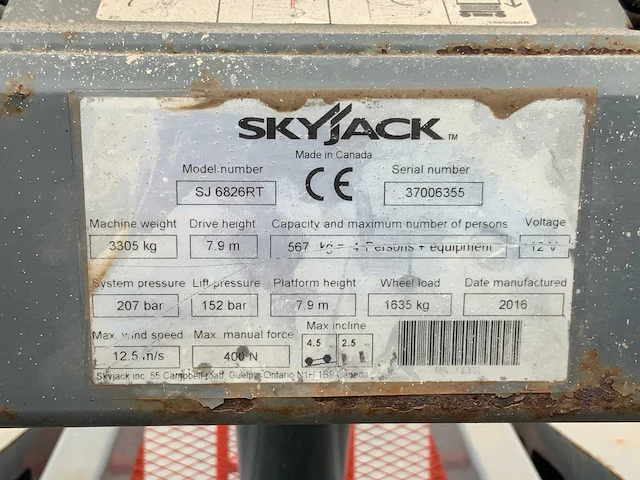 2016 skyjack sj6826rt ruwterrein hoogwerker 4x4 - afbeelding 20 van  29
