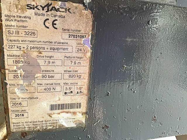 2016 skyjack sjiii3226 hoogwerker - afbeelding 7 van  15