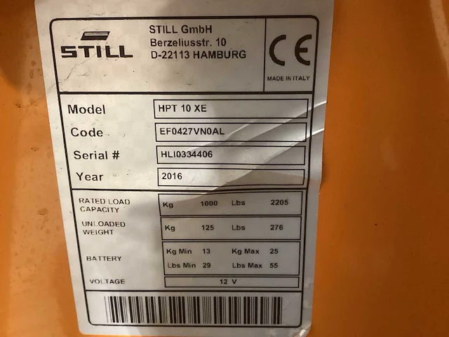 2016 still hpt10xe hand hydraulische palletwagen - afbeelding 6 van  6