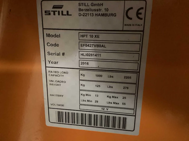 2016 still hpt10xe hand hydraulische palletwagen - afbeelding 6 van  6