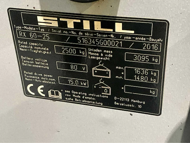 2016 still rx 60-25 2500kg 1873uur vorkheftruck - afbeelding 10 van  18