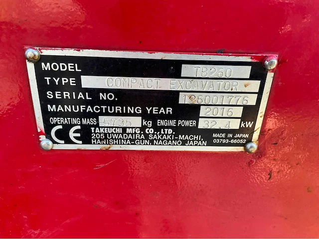 2016 takeuchi tb260 rupsgraafmachine - afbeelding 33 van  39