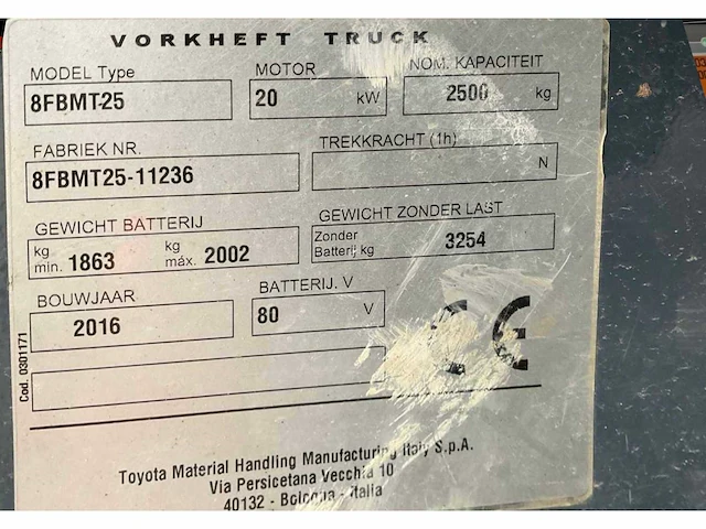 2016 toyota 8fbmt25 vorkheftruck - afbeelding 16 van  23