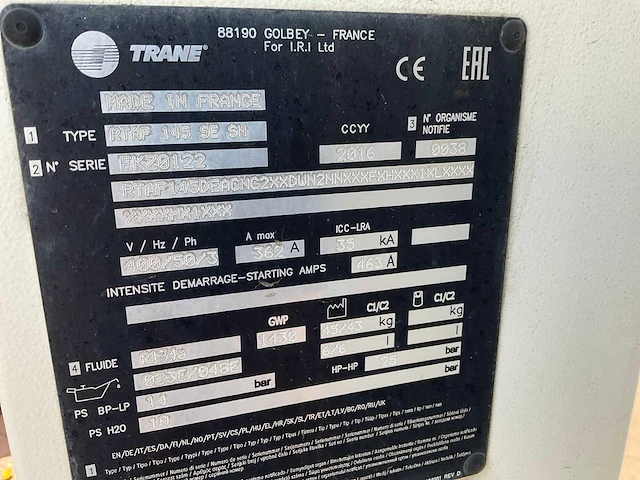 2016 trane rtaf 145 se sn luchtgekoelde koelinstallatie - afbeelding 5 van  9