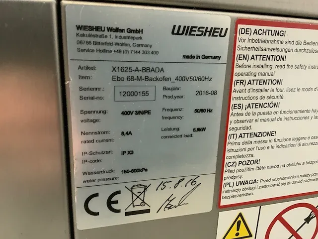 2016 wiesheu euromat 64l bakkerijoven combinatie - afbeelding 10 van  10