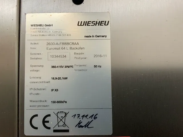 2016 wiesheu euromat 64l bakkerijoven combinatie - afbeelding 2 van  13