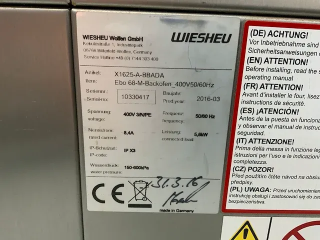 2016 wiesheu euromat 64l bakkerijoven combinatie - afbeelding 8 van  9