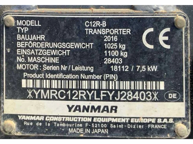 2016 yanmar c12r-b 3 zijdige rupsdumper - afbeelding 18 van  25