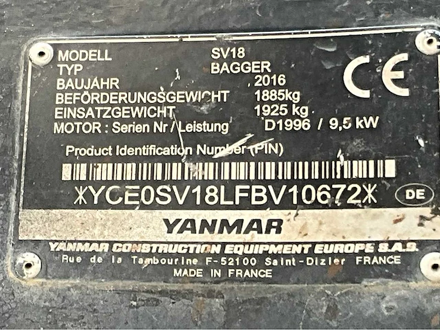 2016 yanmar sv18 crex mini graafmachine - afbeelding 32 van  38