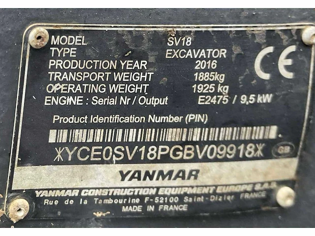 2016 yanmar sv18 mini graafmachine - afbeelding 24 van  30