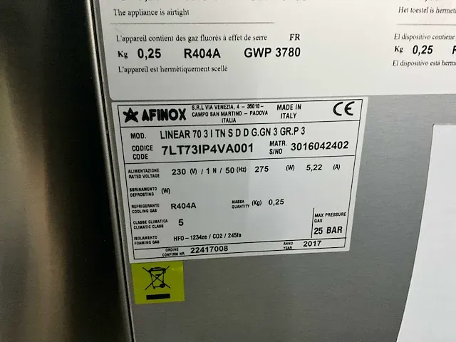 2017 afinox linear 70 3 l tn s koelwerkbank - afbeelding 7 van  7