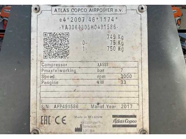 2017 atlas copco xas 88 compressor aanhangwagen - afbeelding 8 van  16