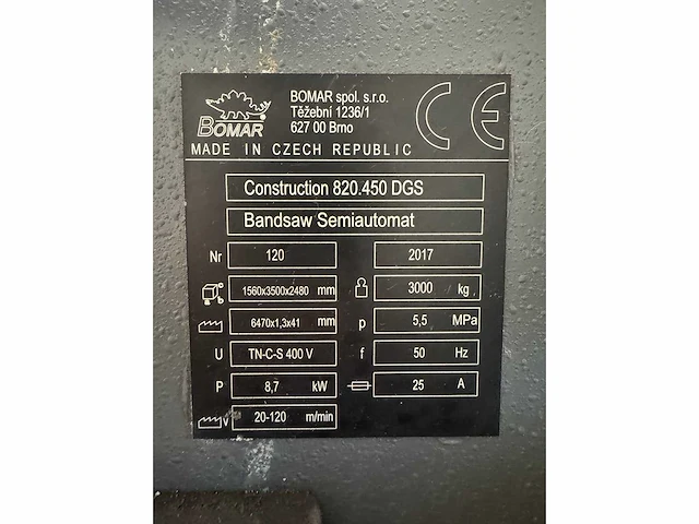 2017 bomar construction 820.450 dgs cnc semi automatische bandzaagmachine met aan-/afvoerbaan - afbeelding 7 van  33