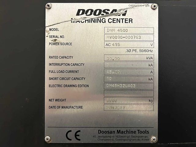 2017 doosan dnm 4500 cnc-bewerkingscentrum - afbeelding 15 van  22