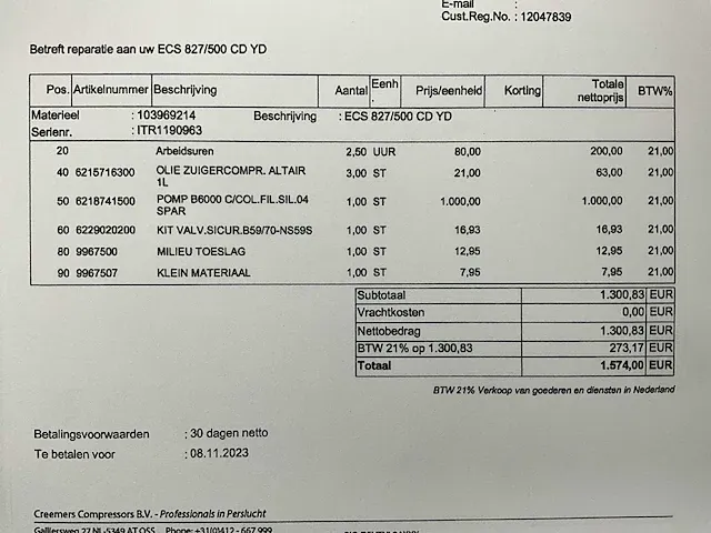 2017 ecs 827/500 cd yd zuigercompressor - afbeelding 7 van  16
