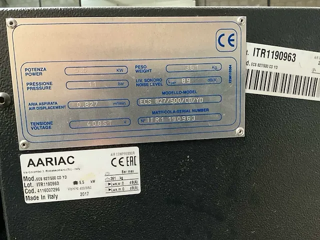 2017 ecs 827/500 cd yd zuigercompressor - afbeelding 12 van  16