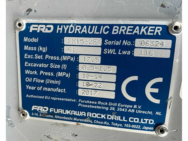 2017 furukawa frd fx15-2ft hydraulische sloophamer cw00 - afbeelding 7 van  7