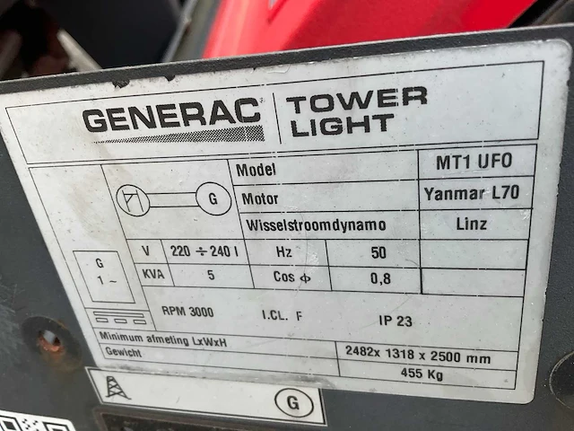 2017 generac mobile products mt1 ufo lichtmast aggregaat aanhangwagen - afbeelding 7 van  16