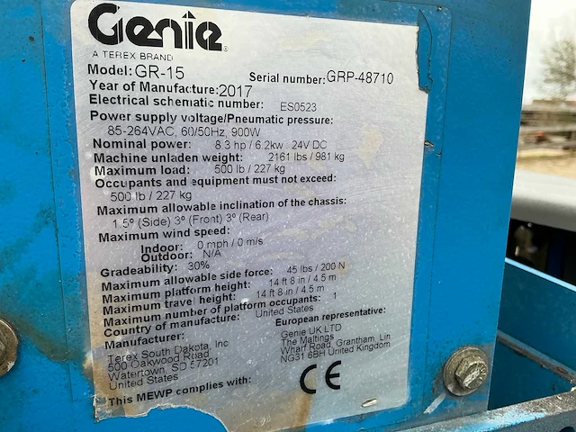 2017 genie gr-15 hoogwerker - afbeelding 5 van  13