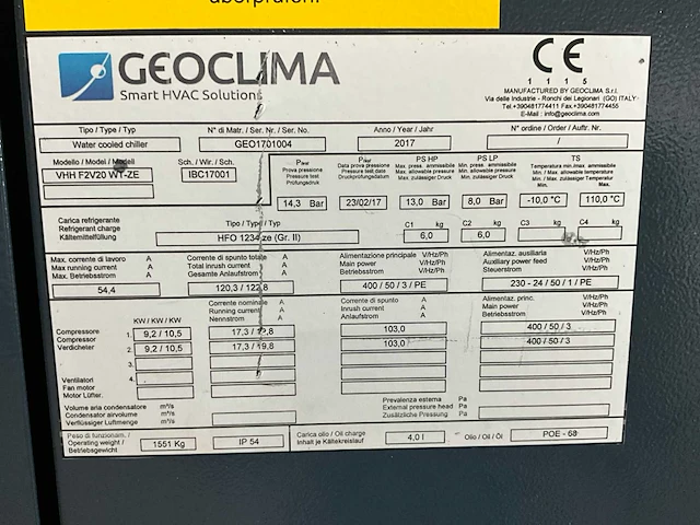 2017 geoclima chiller vhh f2v20 wt-ze warmtepomp - afbeelding 9 van  10
