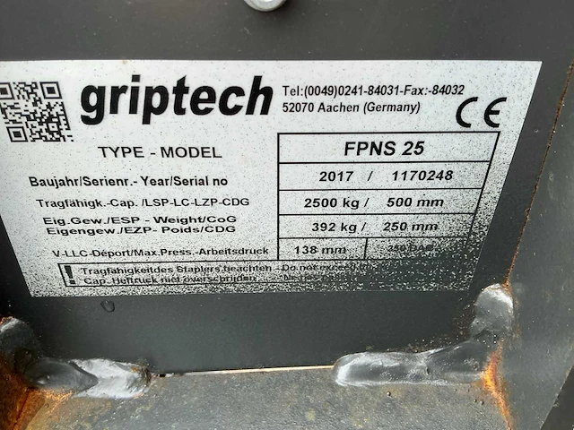 2017 griptech fpns25 verstelbaar vorkenbord met weegcellen - afbeelding 9 van  9