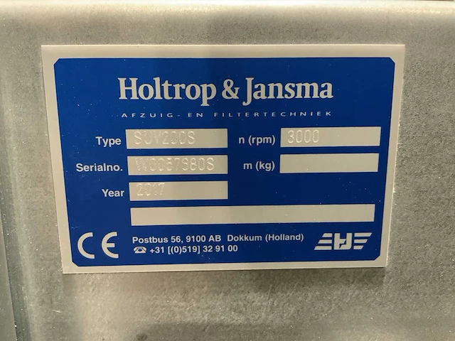2017 holtrop & jansma suv200s afzuiginstallatie - afbeelding 7 van  7