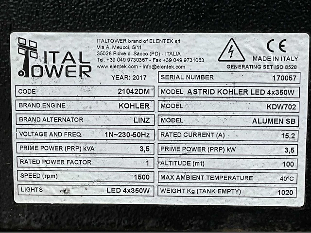 2017 ital tower astrid kohler led lichtmast aggregaat aanhangwagen - afbeelding 20 van  28