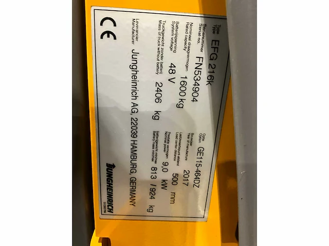 2017 jungheinrich efg 216k vorkheftruck - afbeelding 15 van  22