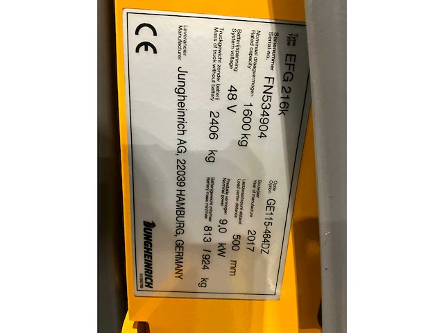 2017 jungheinrich efg 216k vorkheftruck - afbeelding 15 van  22