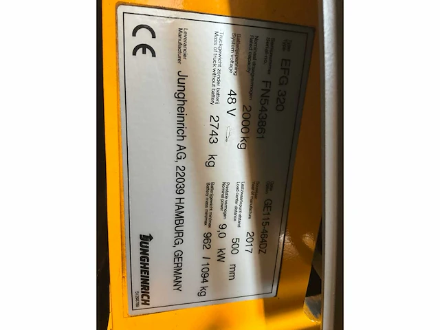 2017 jungheinrich efg 320 2000kg vorkheftruck - afbeelding 15 van  22