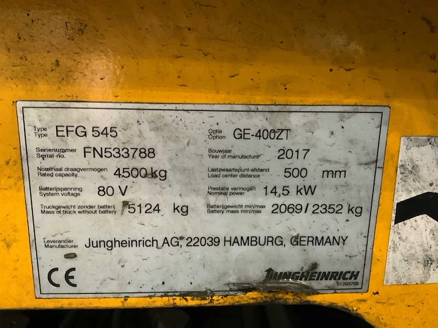 2017 jungheinrich efg 545 400zt vorkheftruck - afbeelding 17 van  26
